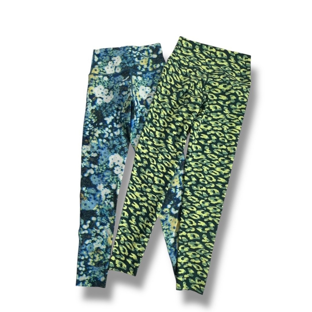 Set Of 2 Offline By Aerie Womens MEDIUM Blue Green Teal Yellow Active Leggings